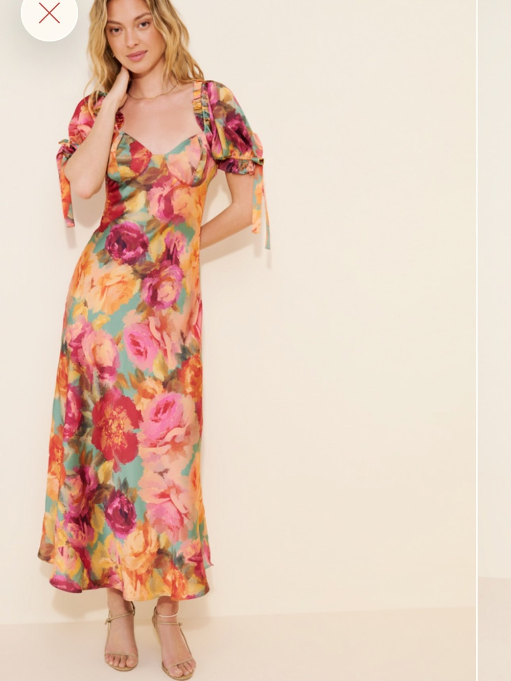 Puff Sleeve Satin Gown - Multi Floral